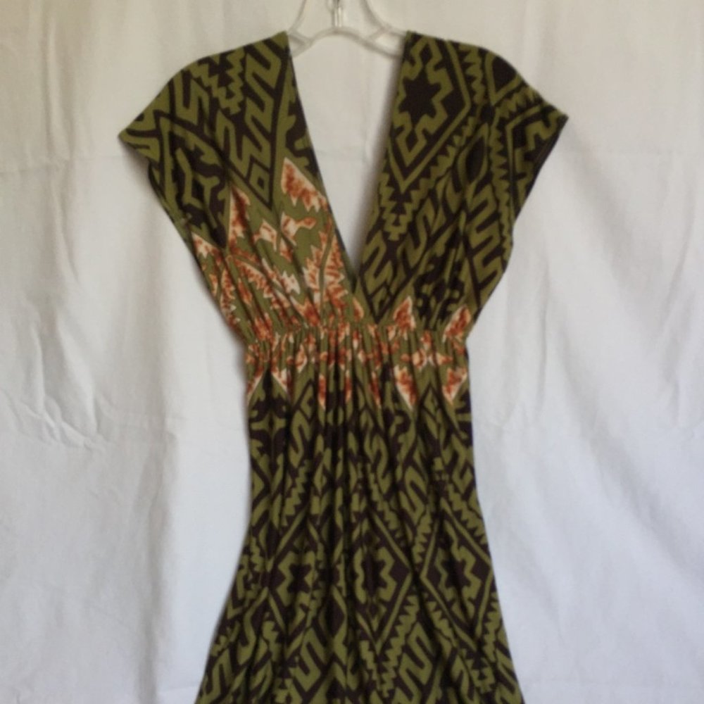 Trac Olive Green and Brown Print Dress